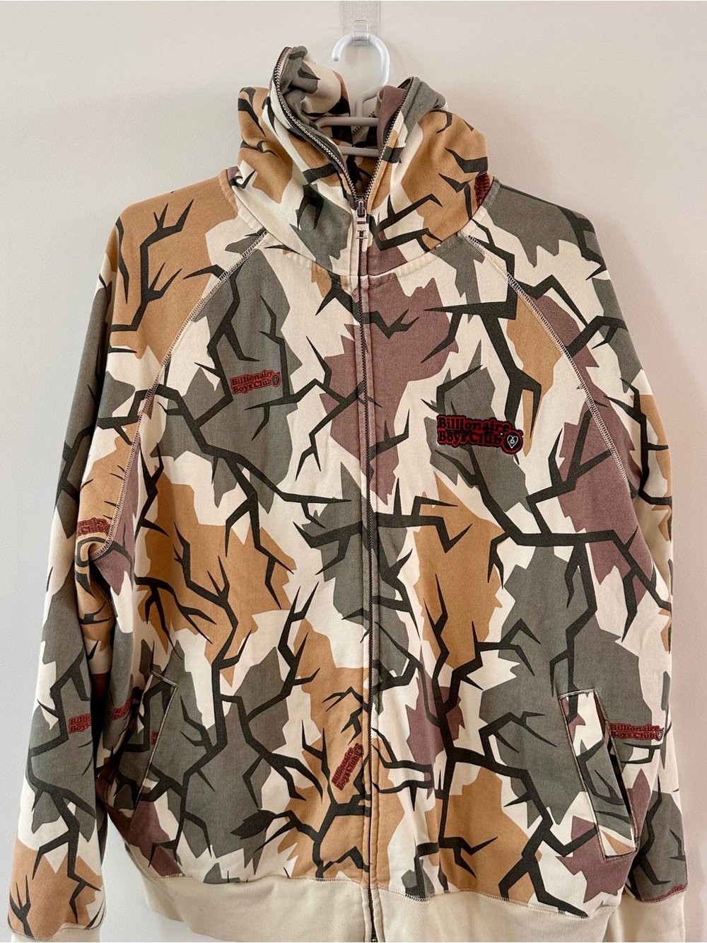 Billionaire Boys Club Men's Camo Zip-Up Windbreaker in Tan, Olive & Cream